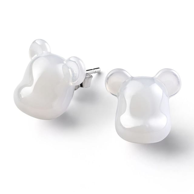 baccarat baccarat Women's BearBrick Stud Earrings, Silver & White Crystal, Pair 2814122 - 2