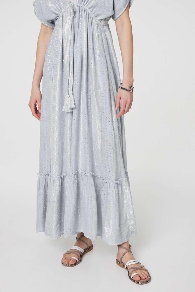 Izabel London Izabel London Women's Dotty Empire Waist Kimono Maxi Dress in Grey - 3