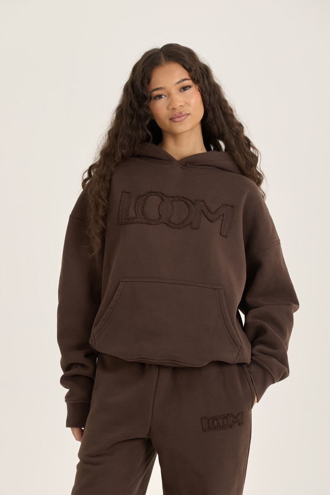 Loom Archives Loom Archives Women's LOOM Applique Washed Oversized Hoodie in Chocolate