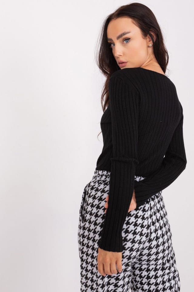Love Lace Love Lace Women's Jumper Ribbed V Neck Viscose Sweater in Black - 3