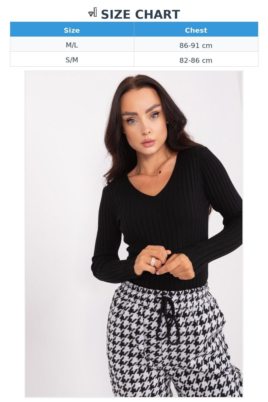 Love Lace Love Lace Women's Jumper Ribbed V Neck Viscose Sweater in Black - 4