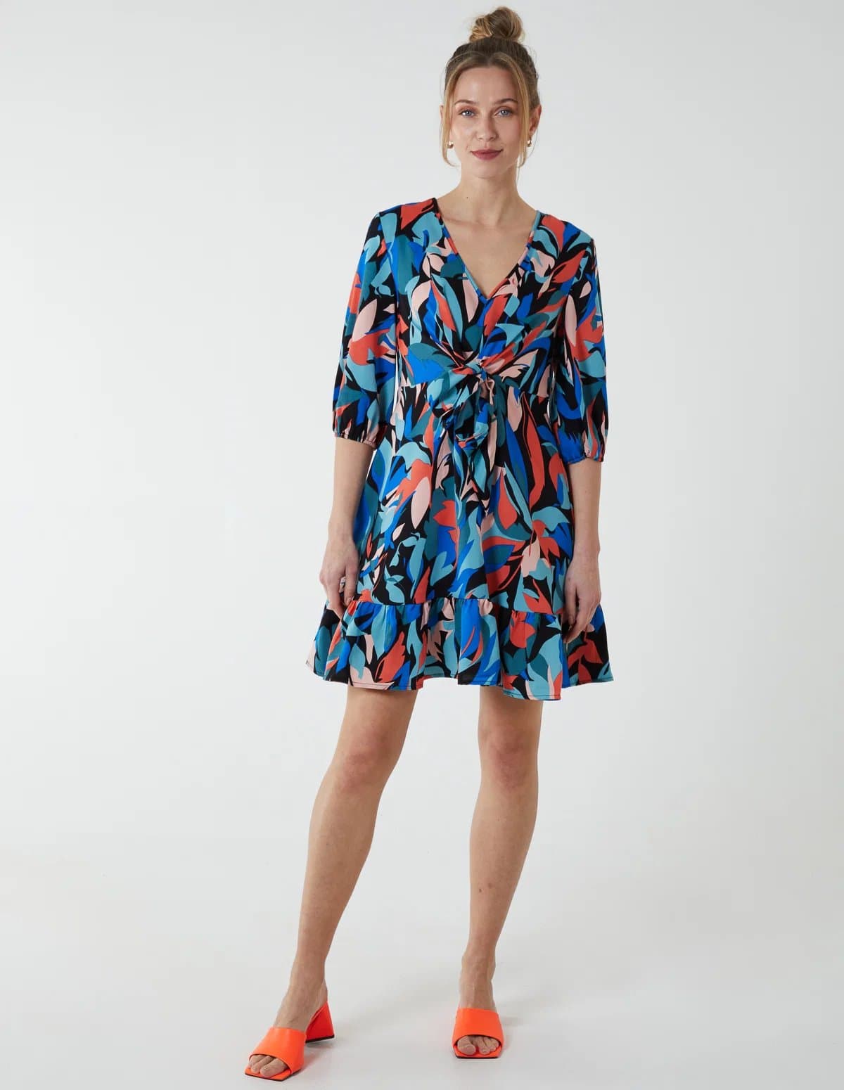 Blue Vanilla Tie Front 3/4 Sleeve Dress