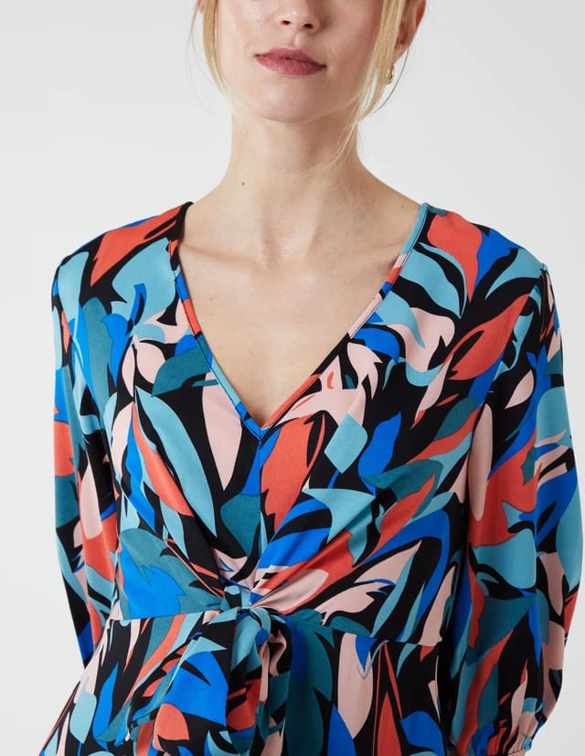 Blue Vanilla Tie Front 3/4 Sleeve Dress - 2