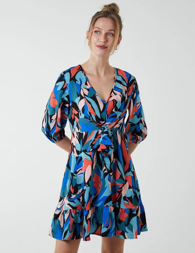 Blue Vanilla Tie Front 3/4 Sleeve Dress - 3