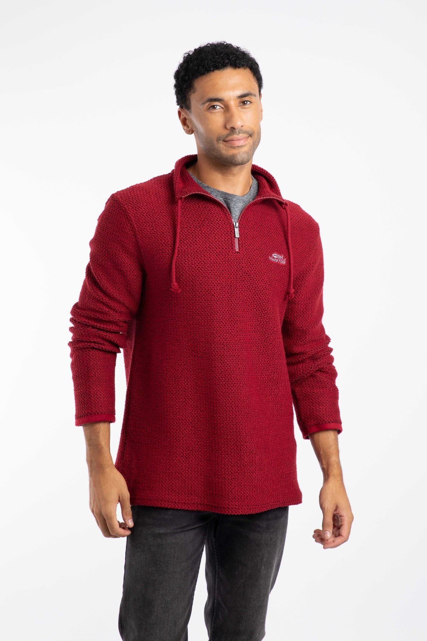 Weird Fish Weird Fish Men's Cruiser 1/4 Zip Macaroni Sweatshirt in Red