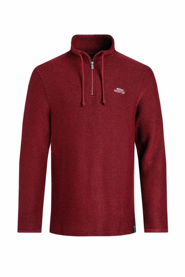 Weird Fish Weird Fish Men's Cruiser 1/4 Zip Macaroni Sweatshirt in Red - 2