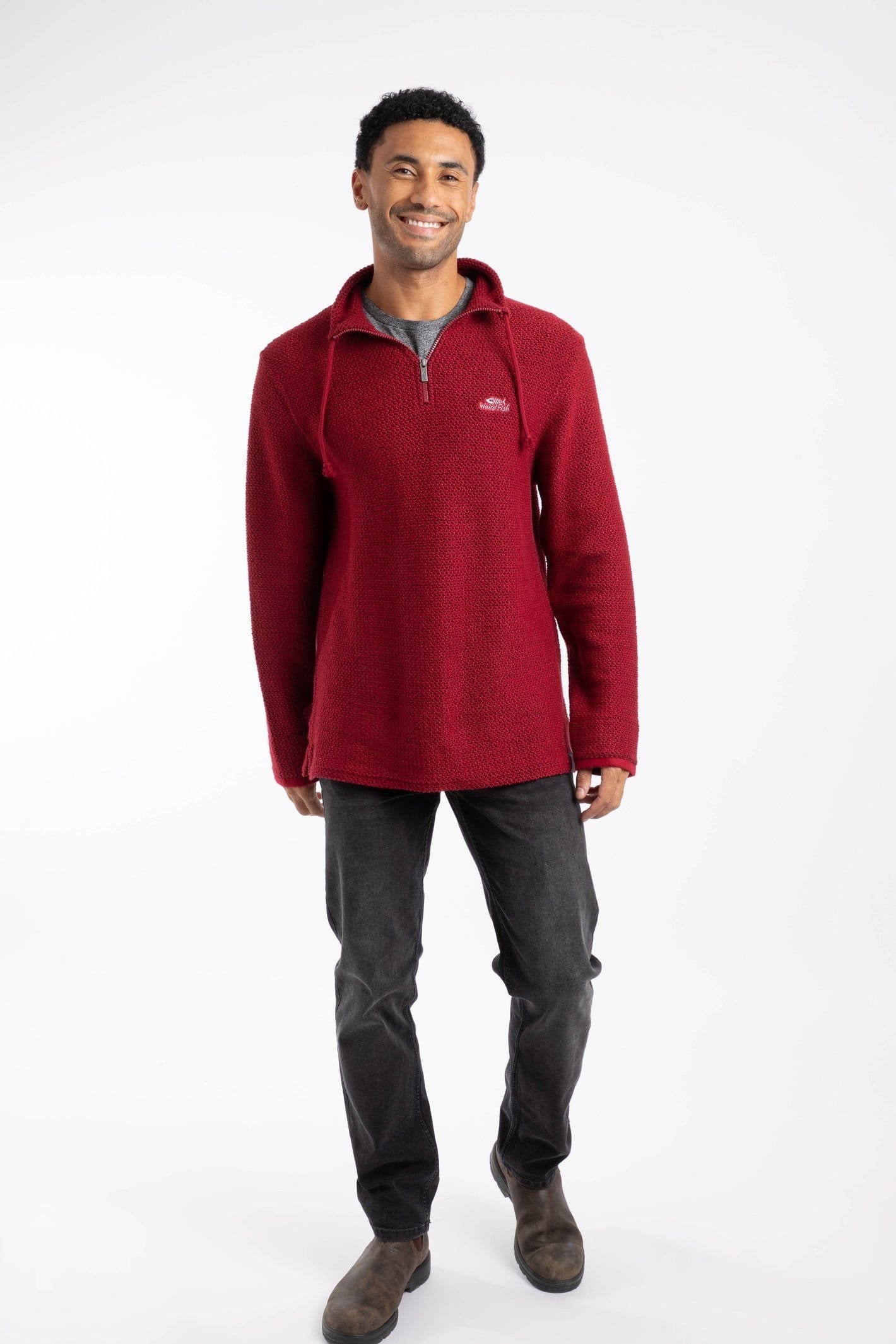 Weird Fish Weird Fish Men's Cruiser 1/4 Zip Macaroni Sweatshirt in Red - 4