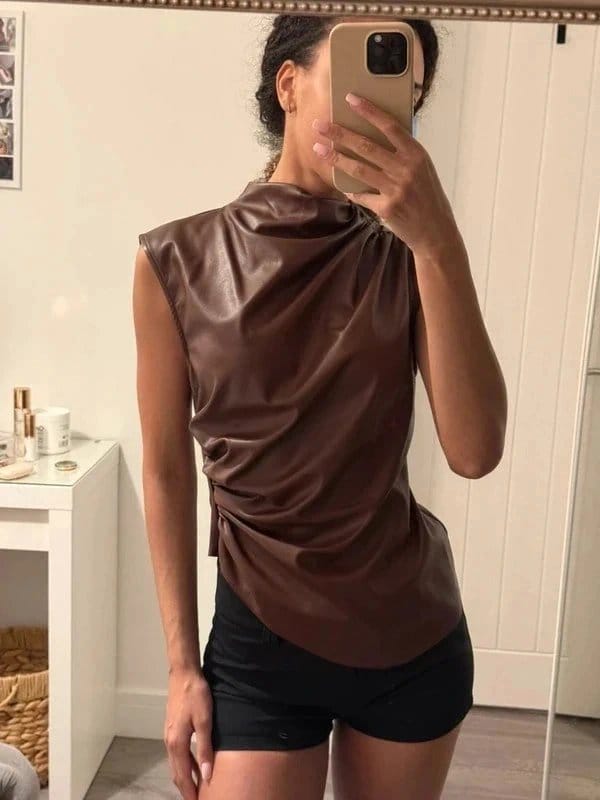 ASOS Design Brown Faux Leather Sleeveless Top