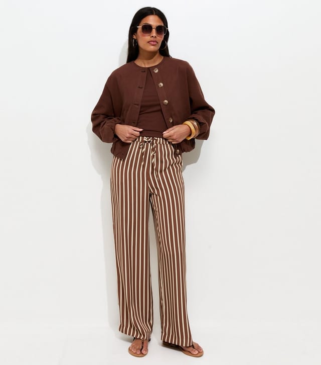 New Look Women's Cream Stripe Wide Leg Trousers New Look - 2