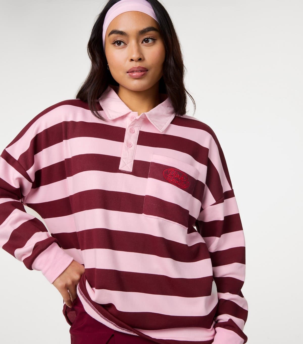 Pink Vanilla Women's Pink Cotton Rich Striped Oversized Rugby Top Pink Vanilla New Look