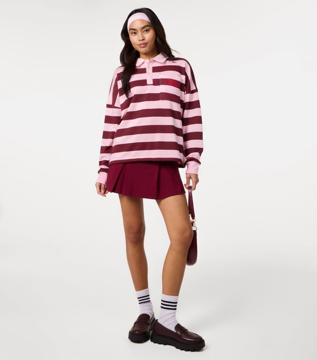 Pink Vanilla Women's Pink Cotton Rich Striped Oversized Rugby Top Pink Vanilla New Look - 2