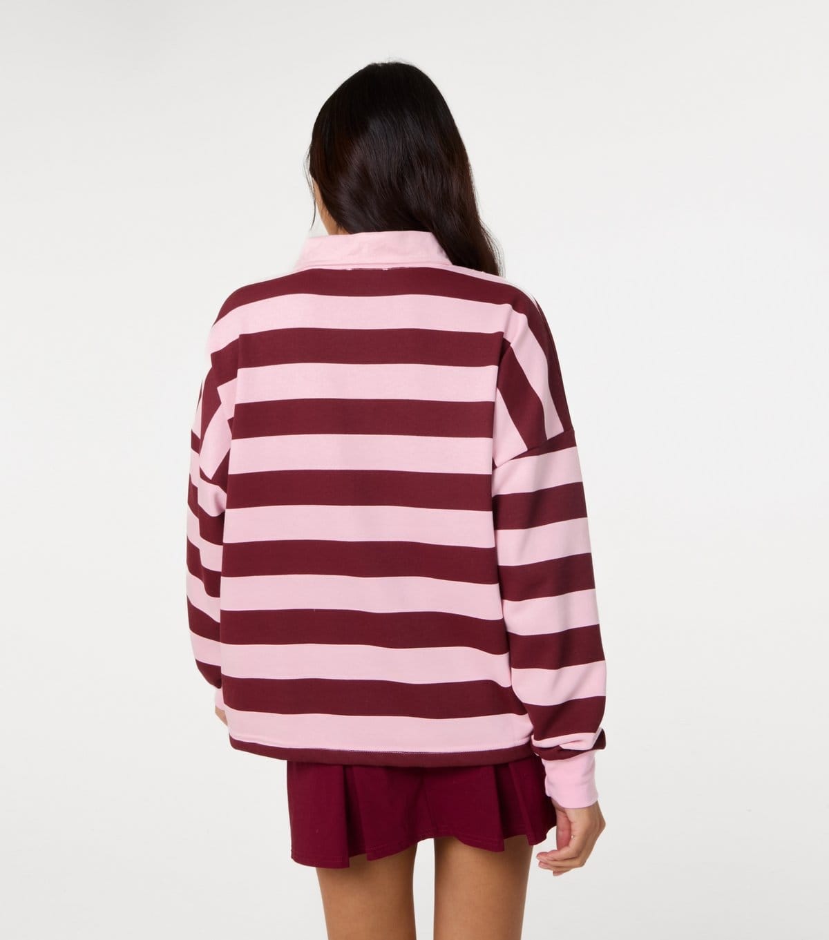 Pink Vanilla Women's Pink Cotton Rich Striped Oversized Rugby Top Pink Vanilla New Look - 4