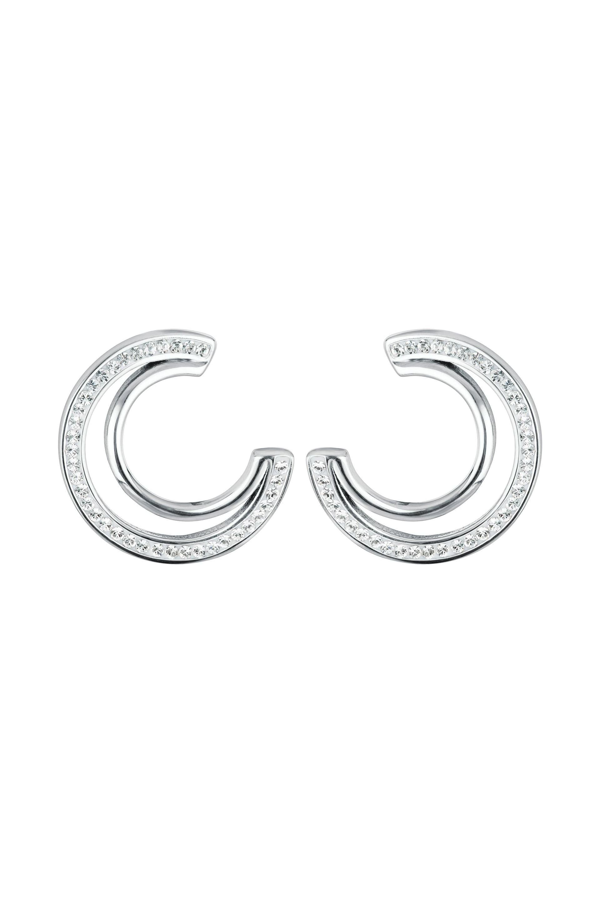 The Fine Collective The Fine Collective Silver Crystal Double Crescent Stud Earrings