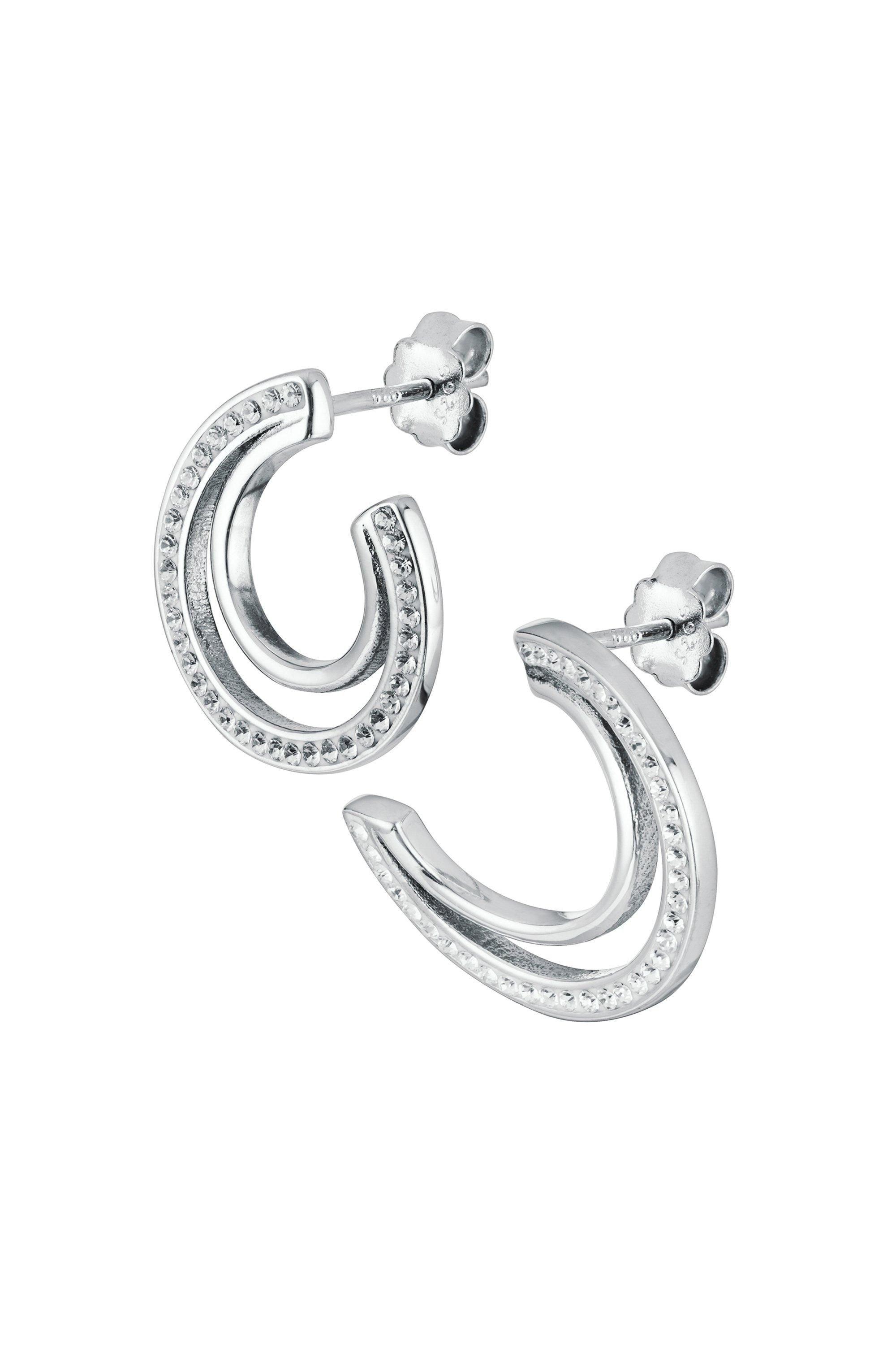 The Fine Collective The Fine Collective Women's Crystal Double Crescent Stud Earrings in Silver - 2