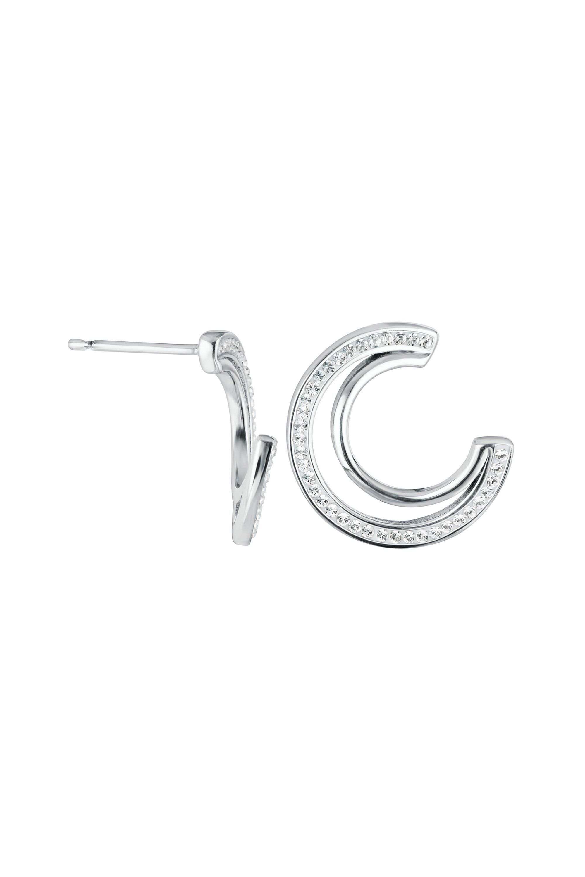 The Fine Collective The Fine Collective Women's Crystal Double Crescent Stud Earrings in Silver - 3