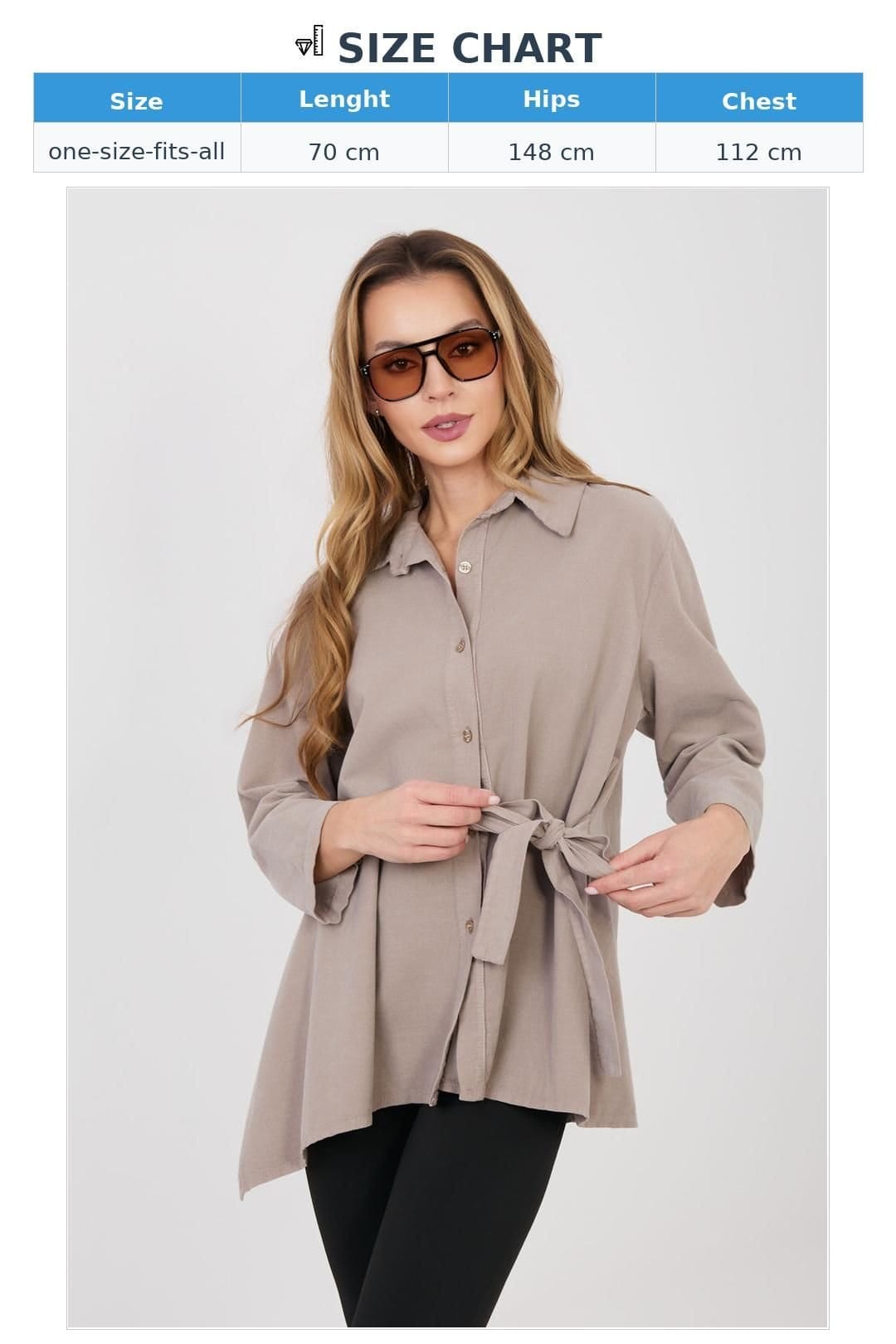 Love Lace Love Lace Women's Side Tie Cotton Long Sleeve Shirt in Beige - 4