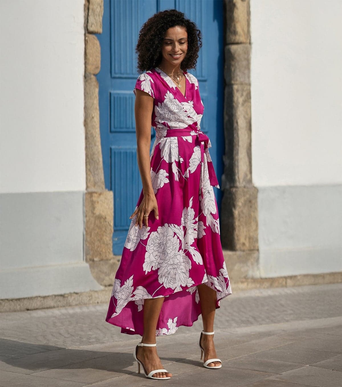 Yumi Women's Pink Blossom Print Wrap Dress Yumi New Look