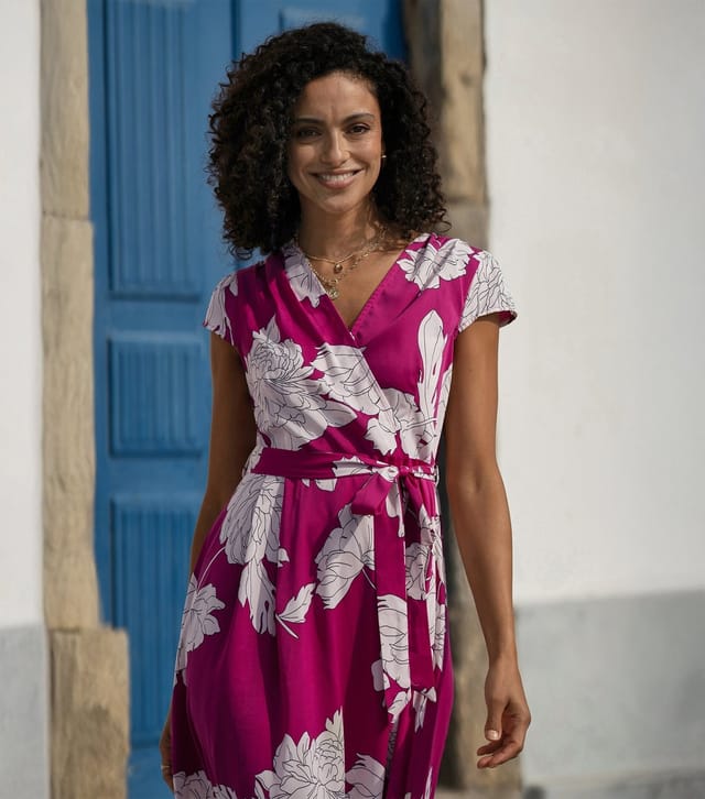 Yumi Women's Pink Blossom Print Wrap Dress Yumi New Look - 2