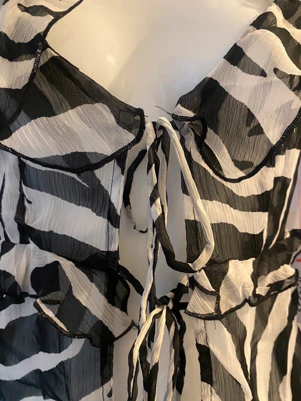 Miss Selfridge Miss Selfridge Black White Zebra Print Chiffon Frilly Tie Front Beach Cover Up sz 6 BNWT