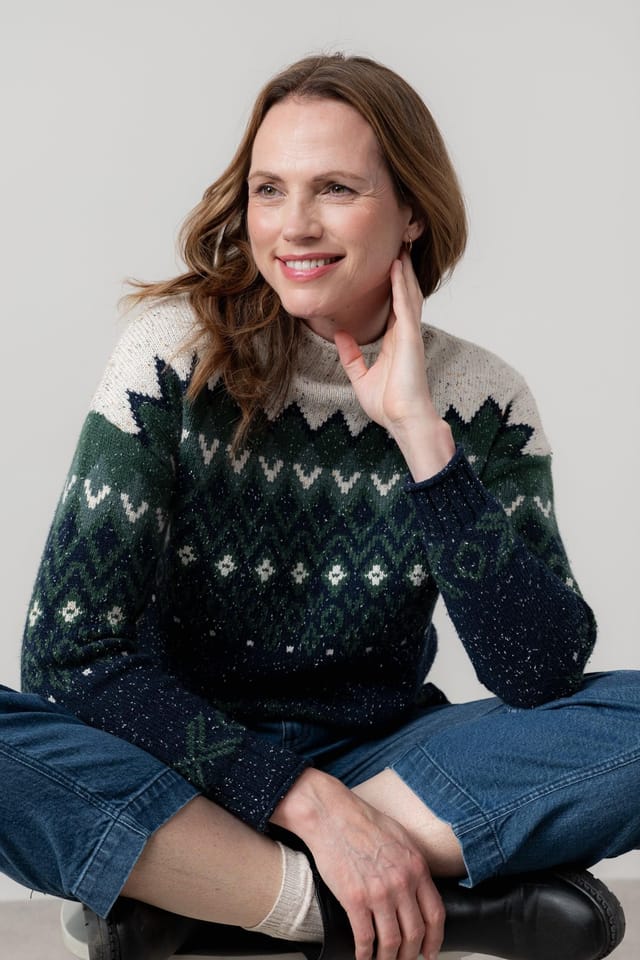 Lily & Me Lily & Me Women's Maeve High Neck Cotton Blend Fair Isle Jumper in Dark Green - 3