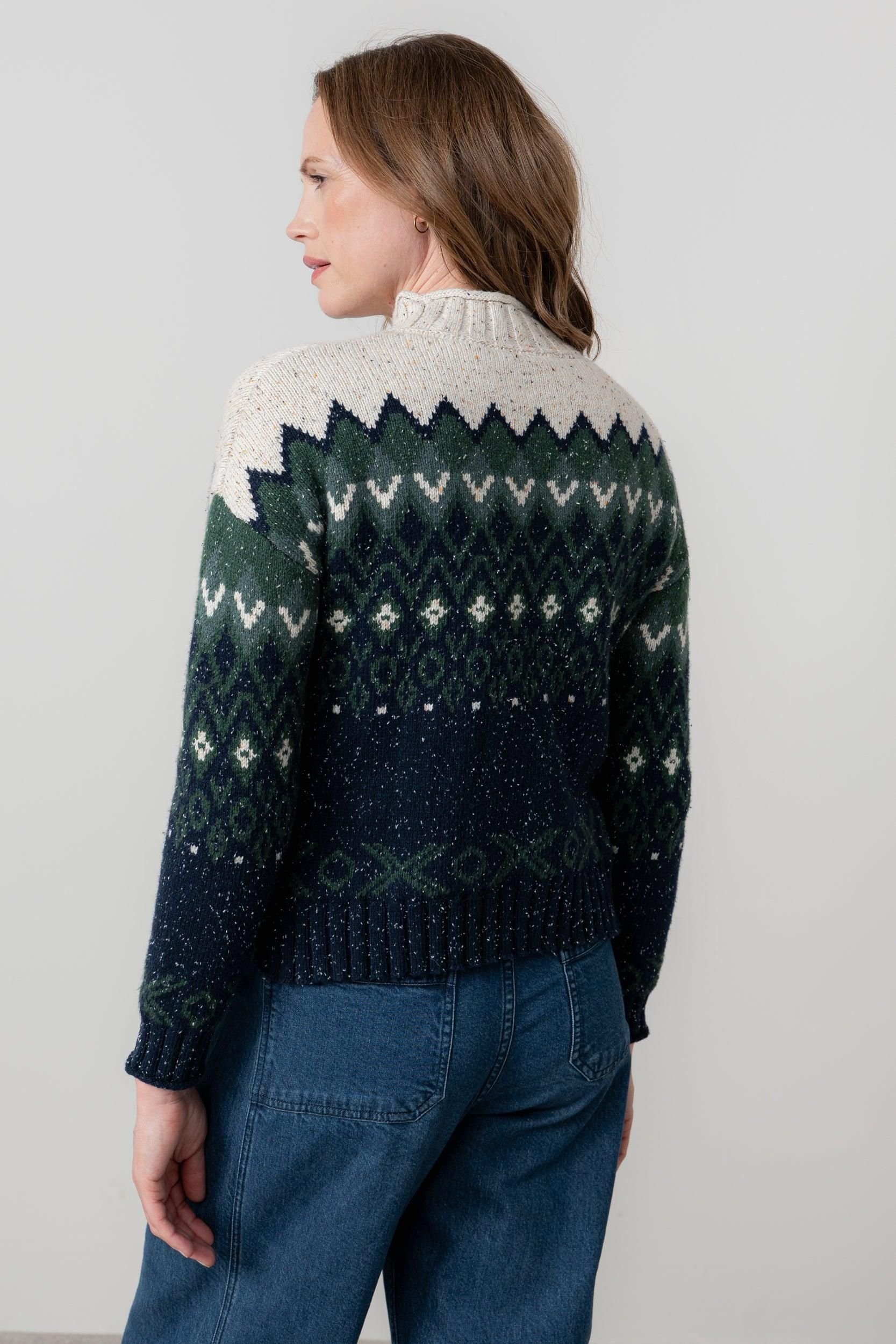 Lily & Me Lily & Me Women's Maeve High Neck Cotton Blend Fair Isle Jumper in Dark Green - 4