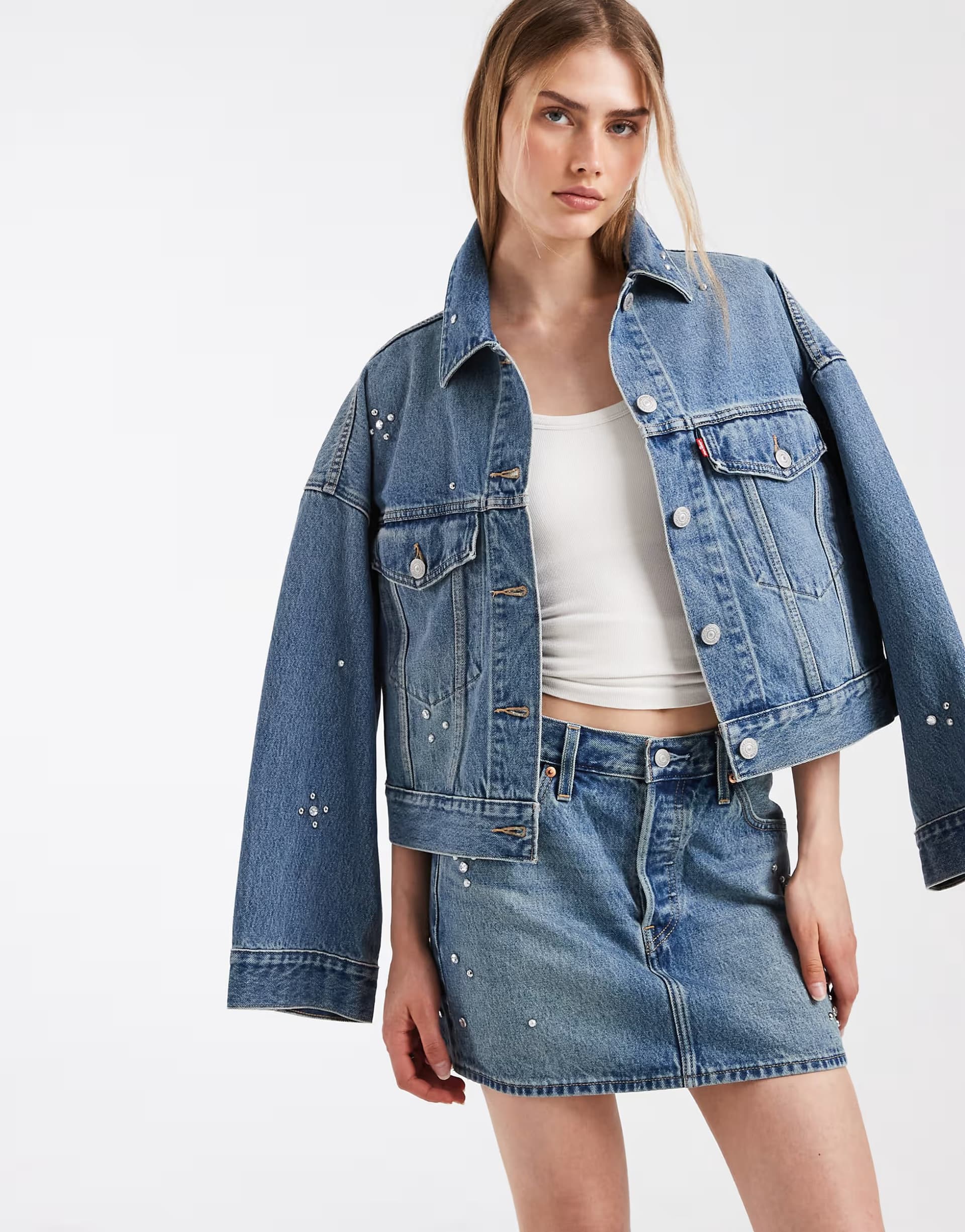 ASOS Levi's denim mini embellished co-ord skirt in light blue