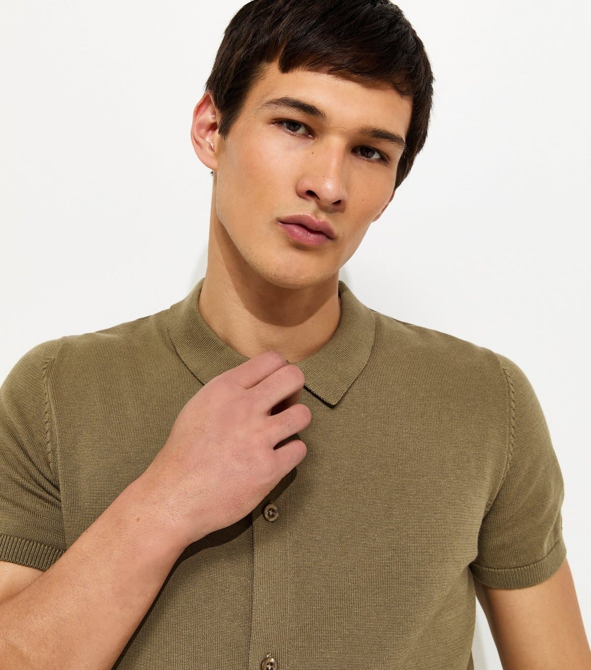 New Look Men's Light Khaki Regular Button Through Polo Top New Look