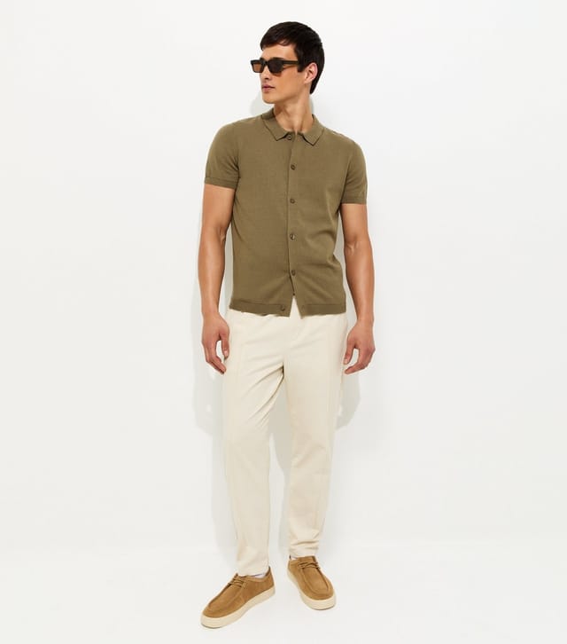 New Look Men's Light Khaki Regular Button Through Polo Top New Look - 3
