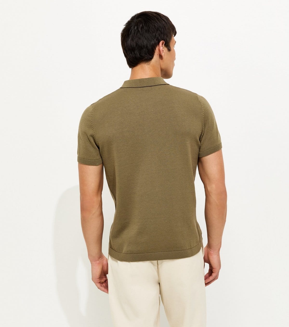 New Look Men's Light Khaki Regular Button Through Polo Top New Look - 4