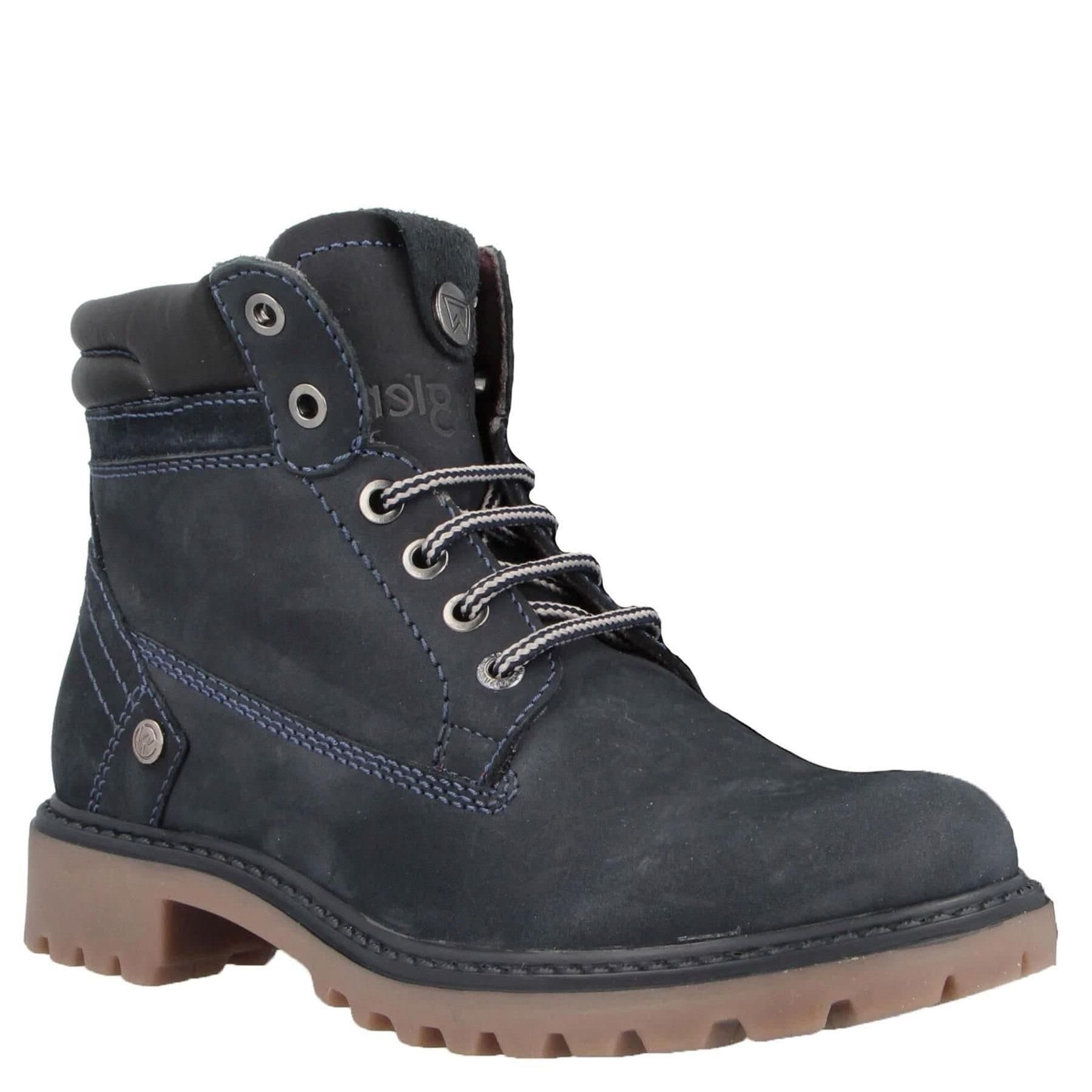 Wrangler Wrangler Navy Nubuck Lace-Up Ankle Combat Boots