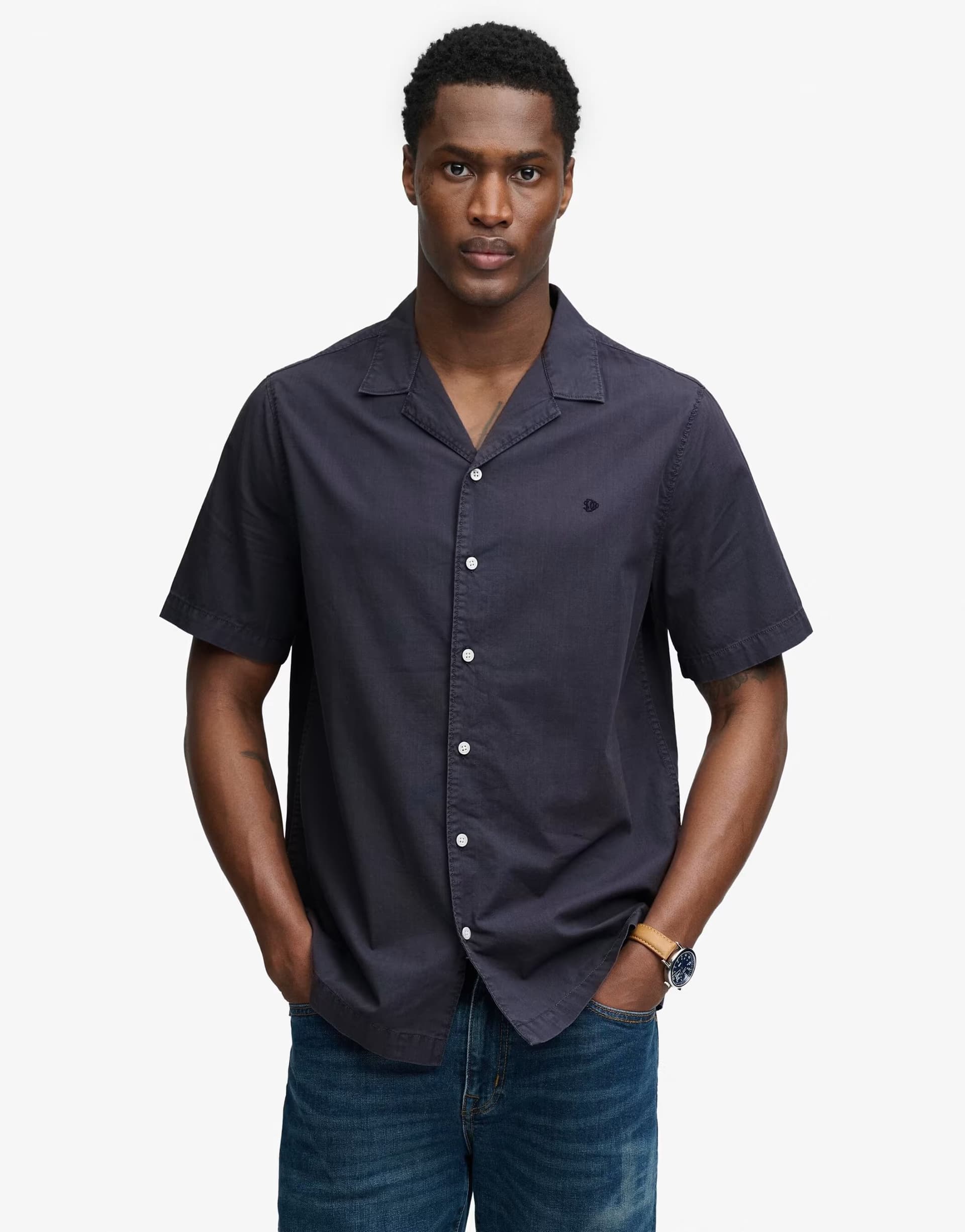 ASOS Superdry Cabana short sleeve shirt in soft navy