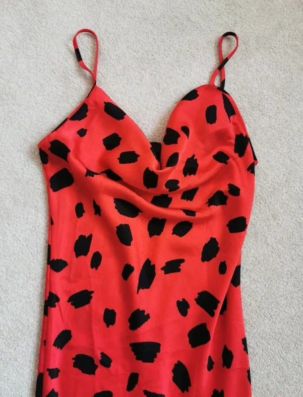 New Look Bnwt New Look Maxi Midi Red Black Silk Dress Low back UK 8