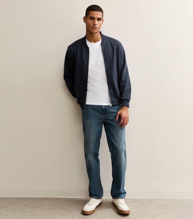 New Look Men's Navy Relaxed Zip Through Jersey Bomber Jacket New Look - 3