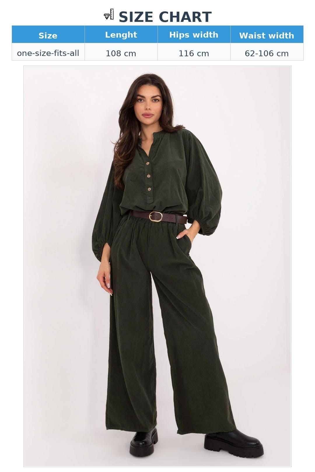 Love Lace Love Lace Women's High Waist Corduroy Wide Leg Trousers in Green - 4