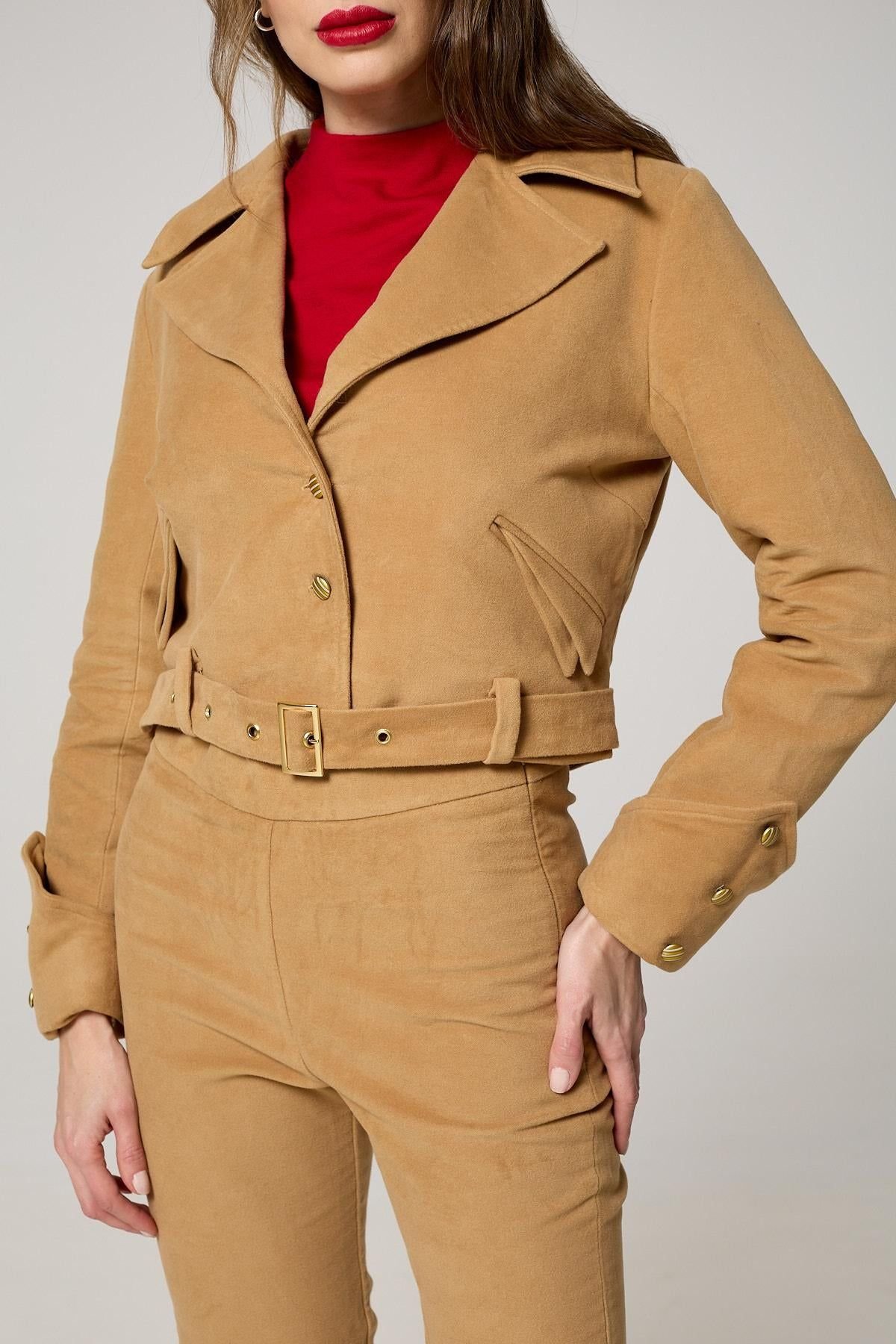 K-Win London K-Win London Women's Effortlessly Elegant Classic Moleskin Jacket in Camel - 3