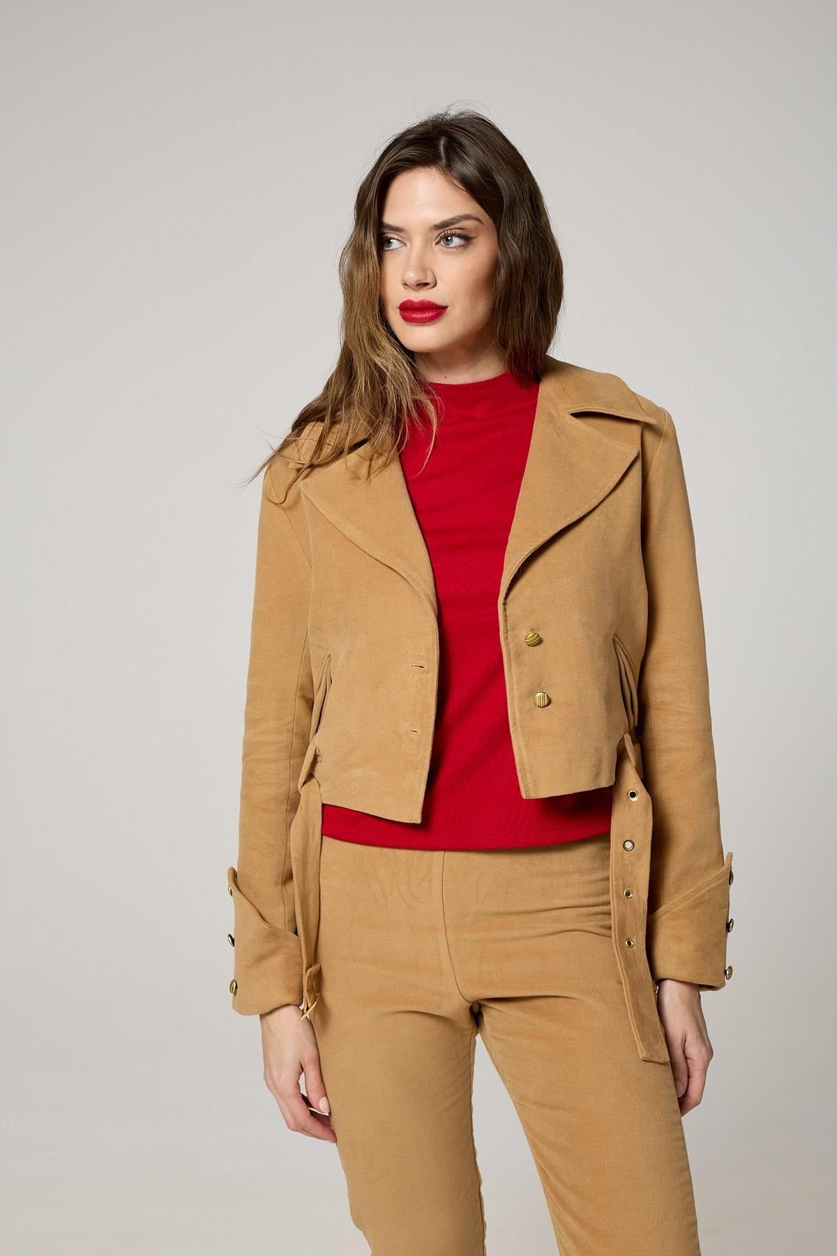 K-Win London K-Win London Women's Effortlessly Elegant Classic Moleskin Jacket in Camel - 4