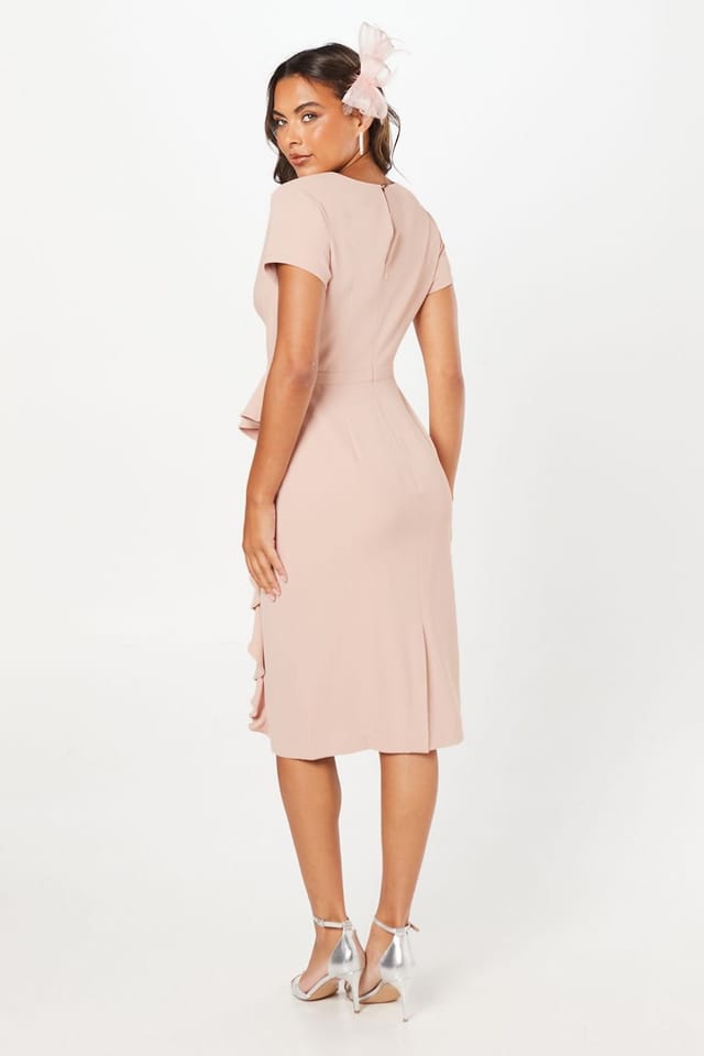 Wallis Wallis Women's Tailored Crepe Ruffle Pencil Dress in Blush - 3