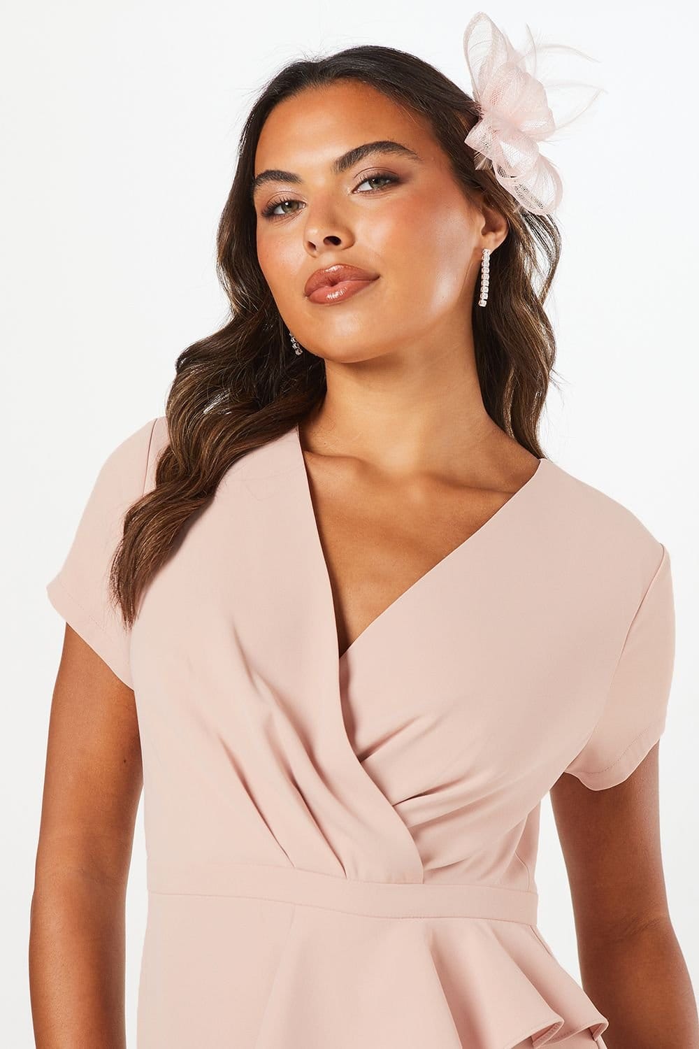 Wallis Wallis Women's Tailored Crepe Ruffle Pencil Dress in Blush - 4