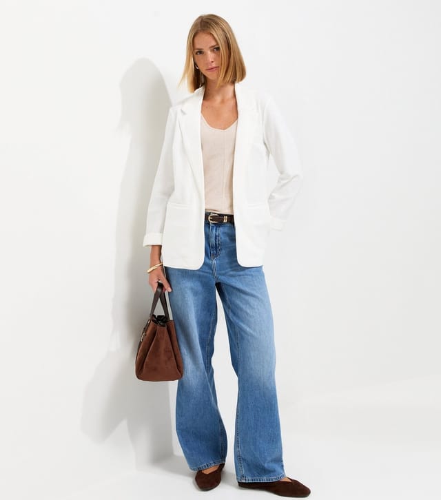 New Look Women's White Stretchy Textured Jersey Blazer New Look - 3