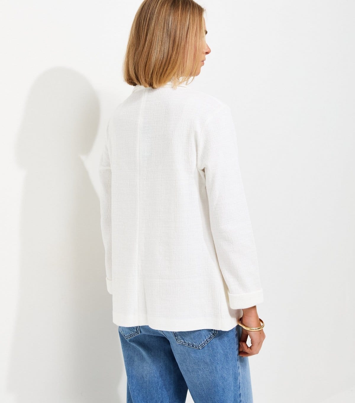 New Look Women's White Stretchy Textured Jersey Blazer New Look - 4