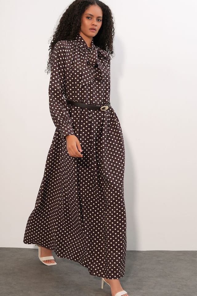 Big Dart Big Dart Women's Polka Dot Maxi Shirt Dress in Chocolate - 3