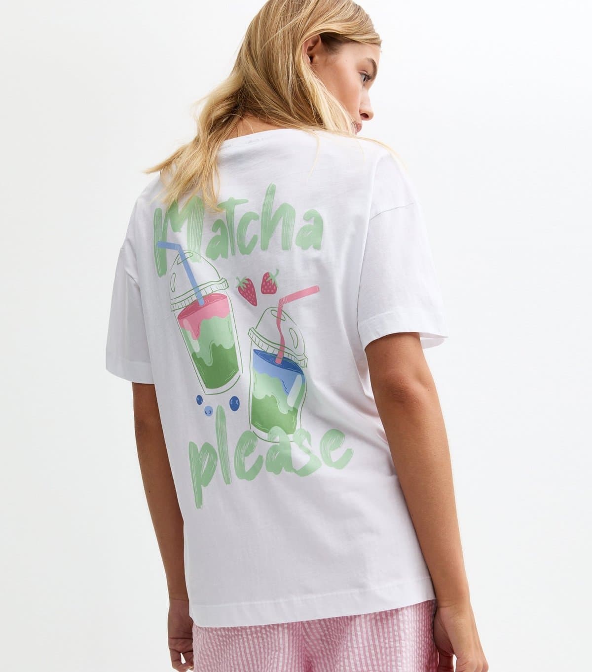 New Look Women's White Matcha Please Oversized Printed T-Shirt New Look