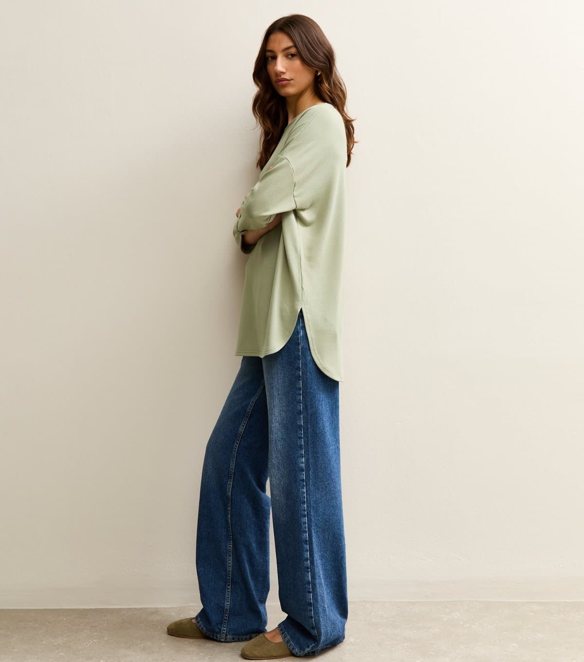 New Look Women's Tall Light Green 3/4 Sleeve Oversized Top New Look