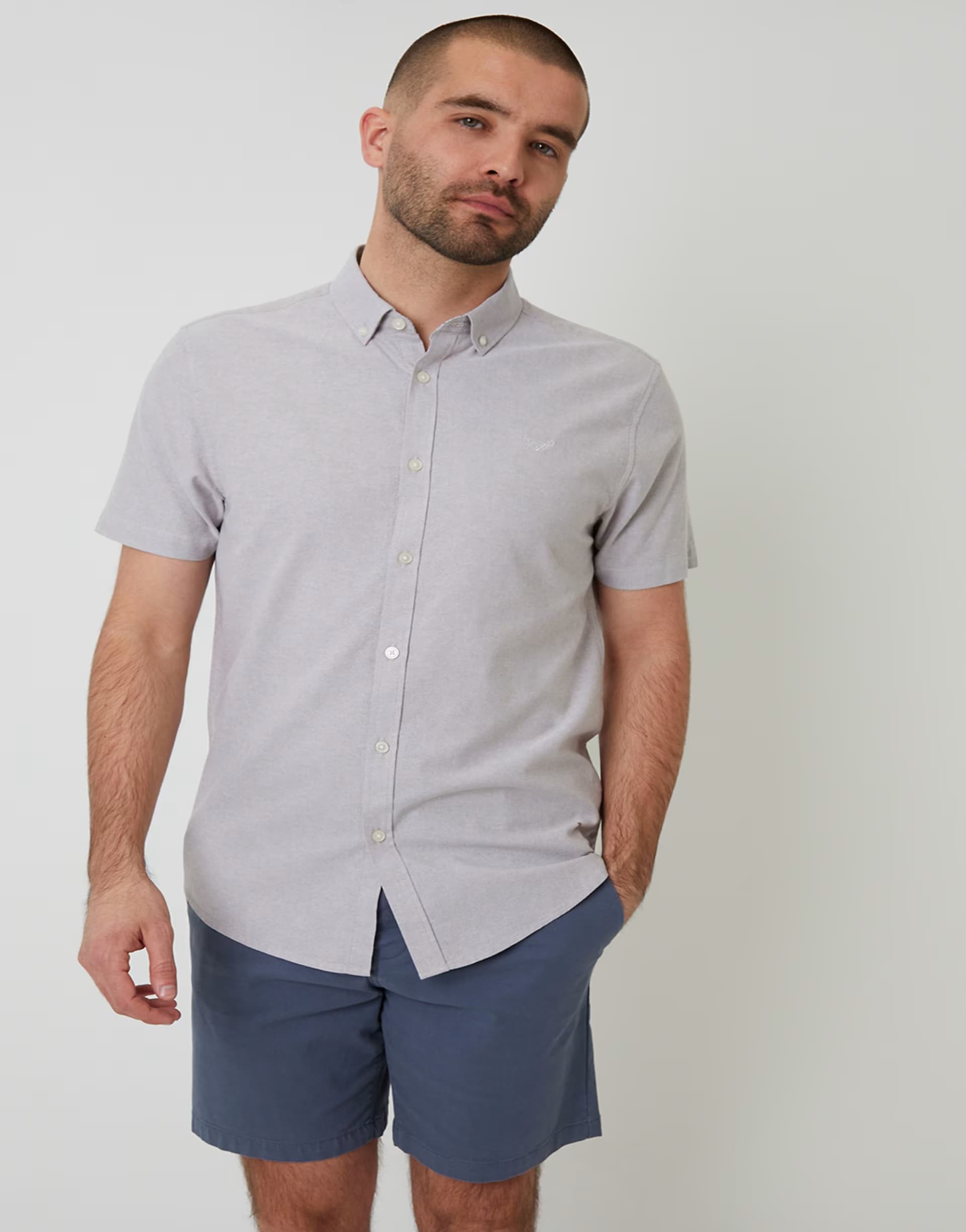 ASOS Threadbare Oxford cotton slim fit short sleeve shirt in taupe