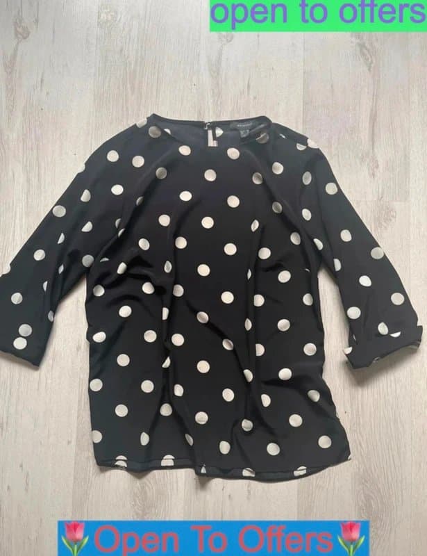 Atmosphere Black and white polka dot blouse womens smart three quarter sleeve