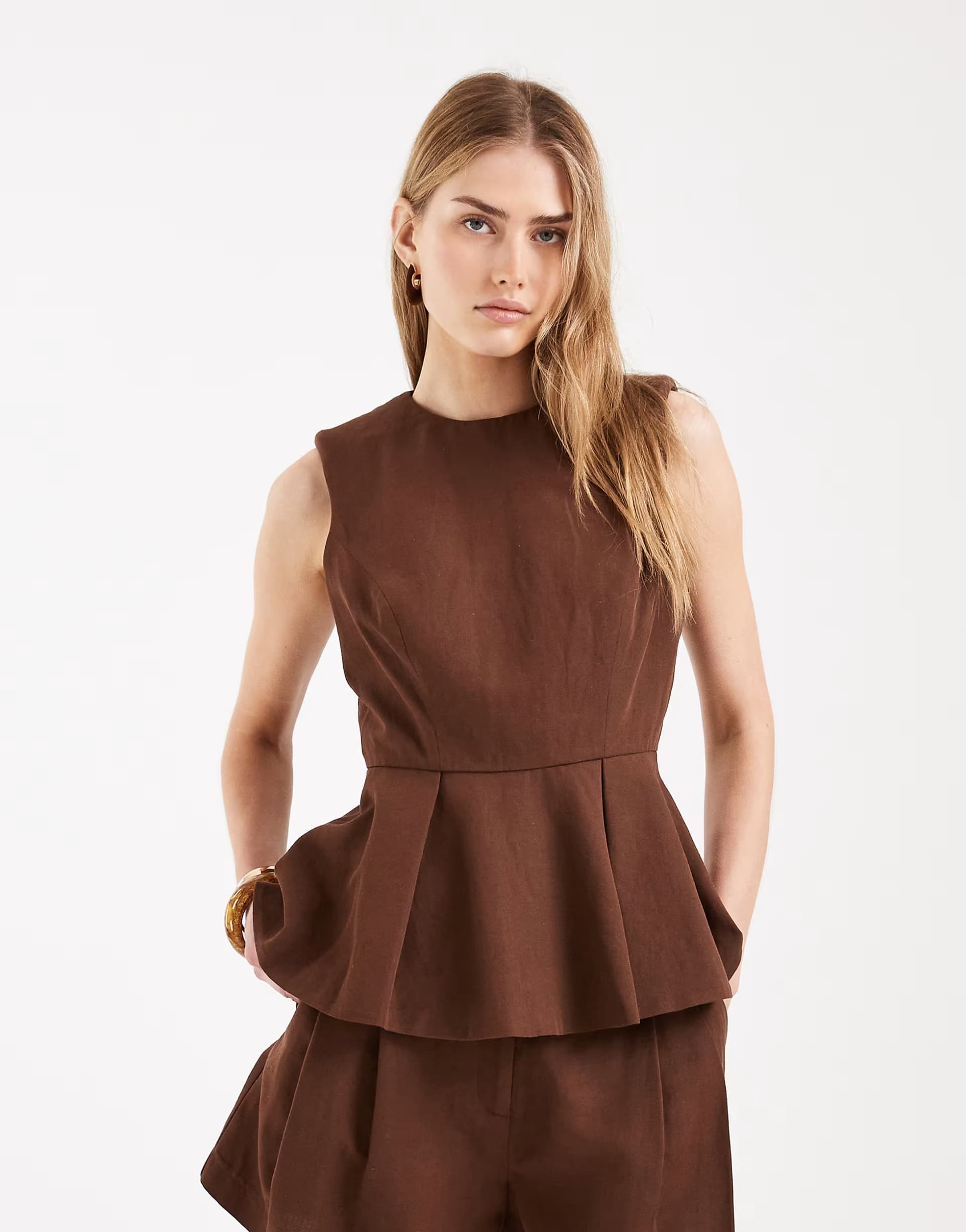 ASOS ASOS DESIGN tailored peplum shell top co-ord in brown