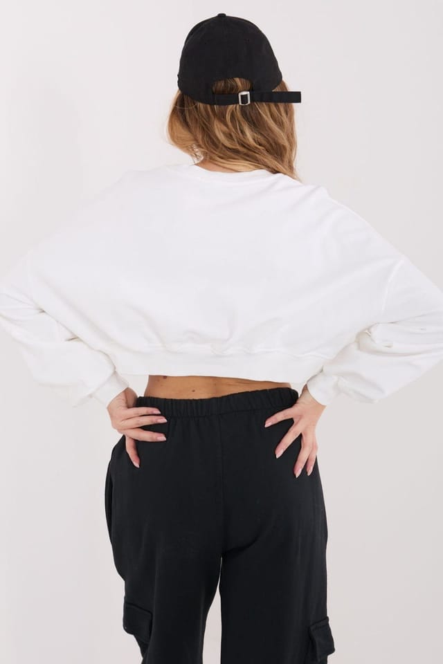 Love Lace Love Lace Women's Cotton Elastane Casual Short Sweatshirt in White - 3