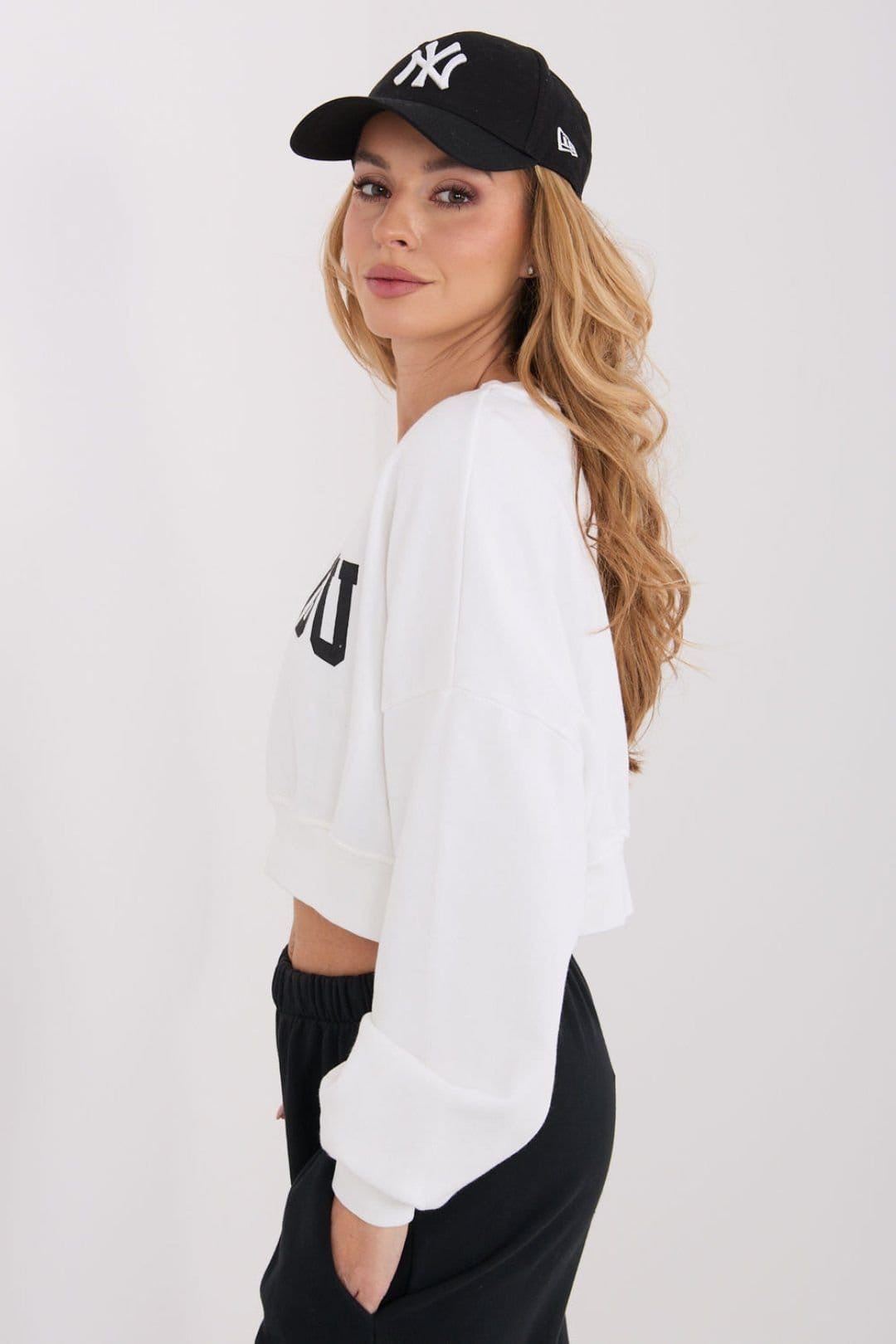 Love Lace Love Lace Women's Cotton Elastane Casual Short Sweatshirt in White - 4