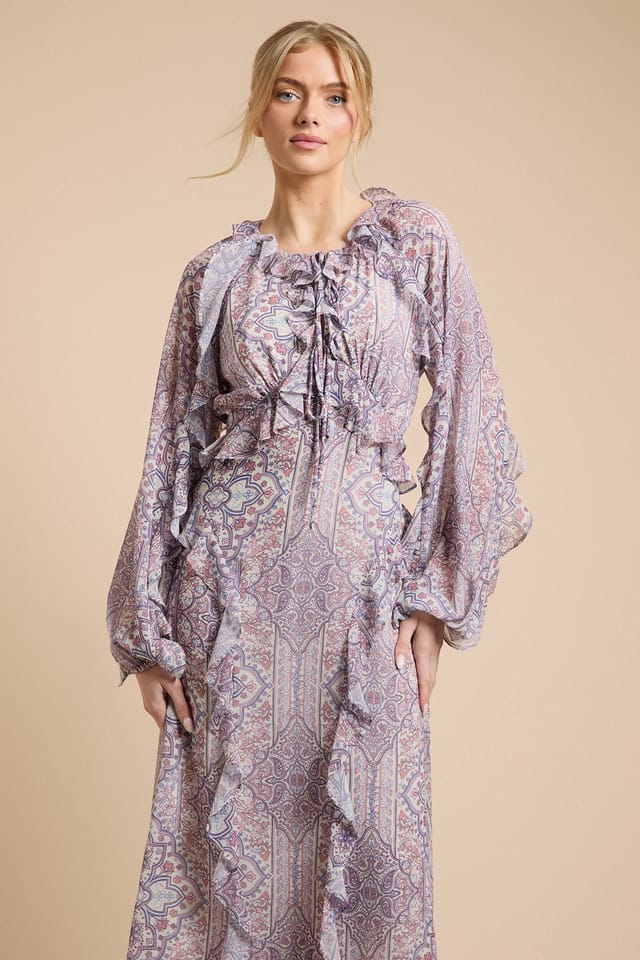 Oasis Oasis Women's Frill Keyhole Maxi Dress in Blue - 2