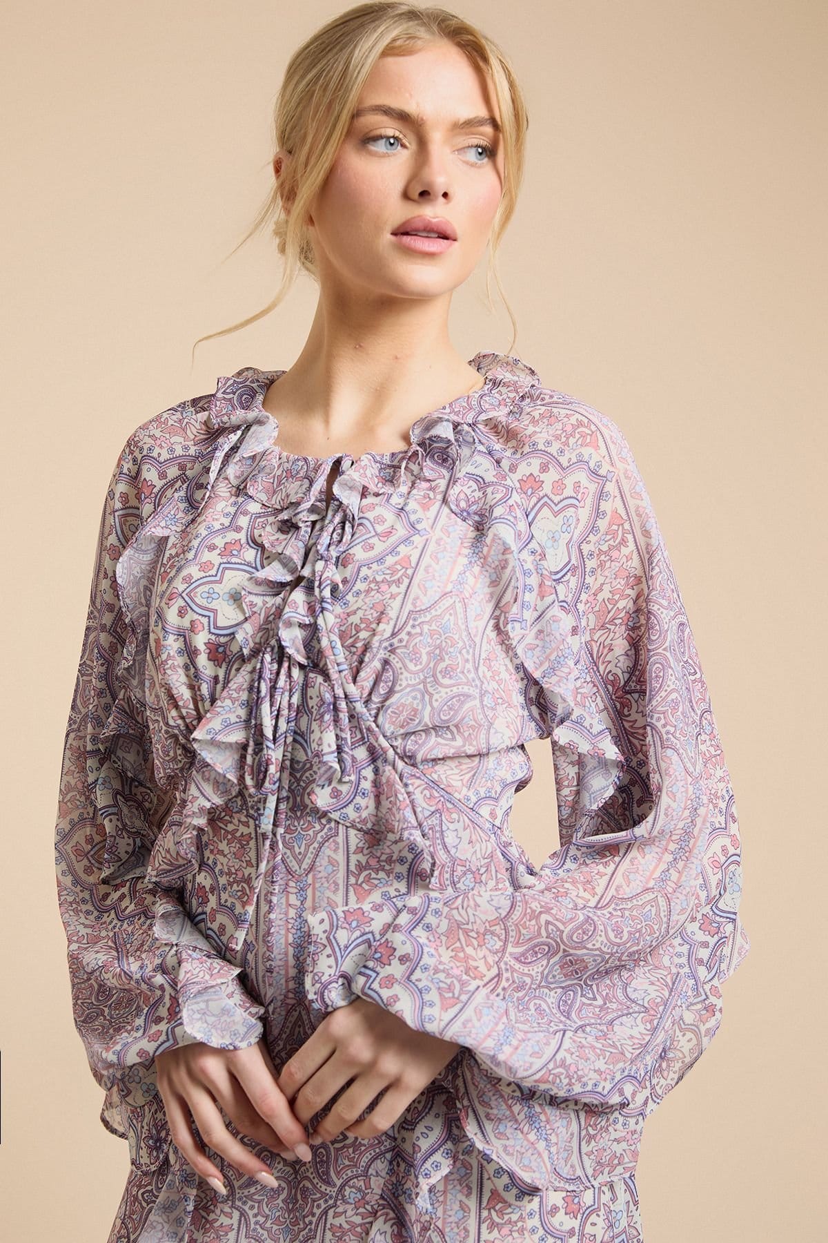 Oasis Oasis Women's Frill Keyhole Maxi Dress in Blue - 4